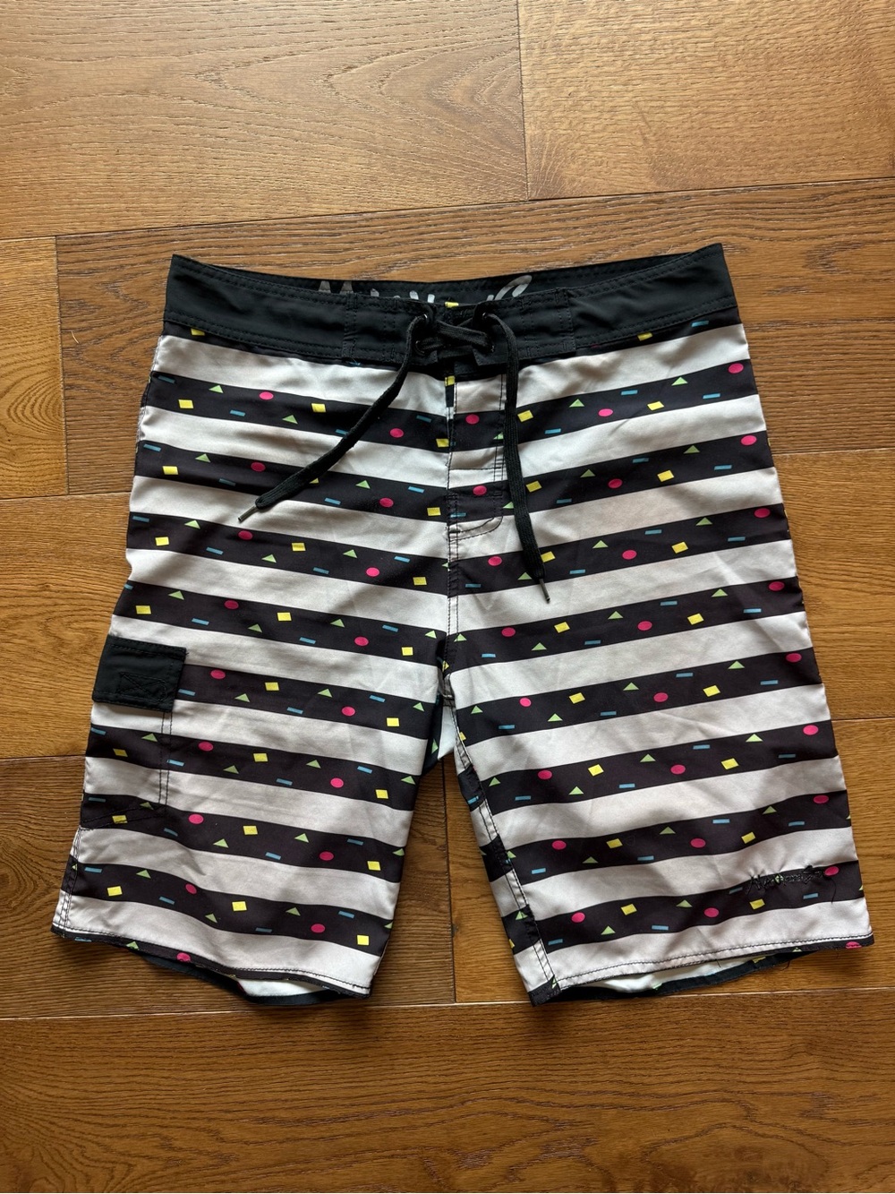 Maui and Sons Black and Silver Logo Tag Shorts